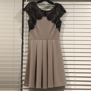 Betsey Johnson Beige Neoprene & Black Lace Dress